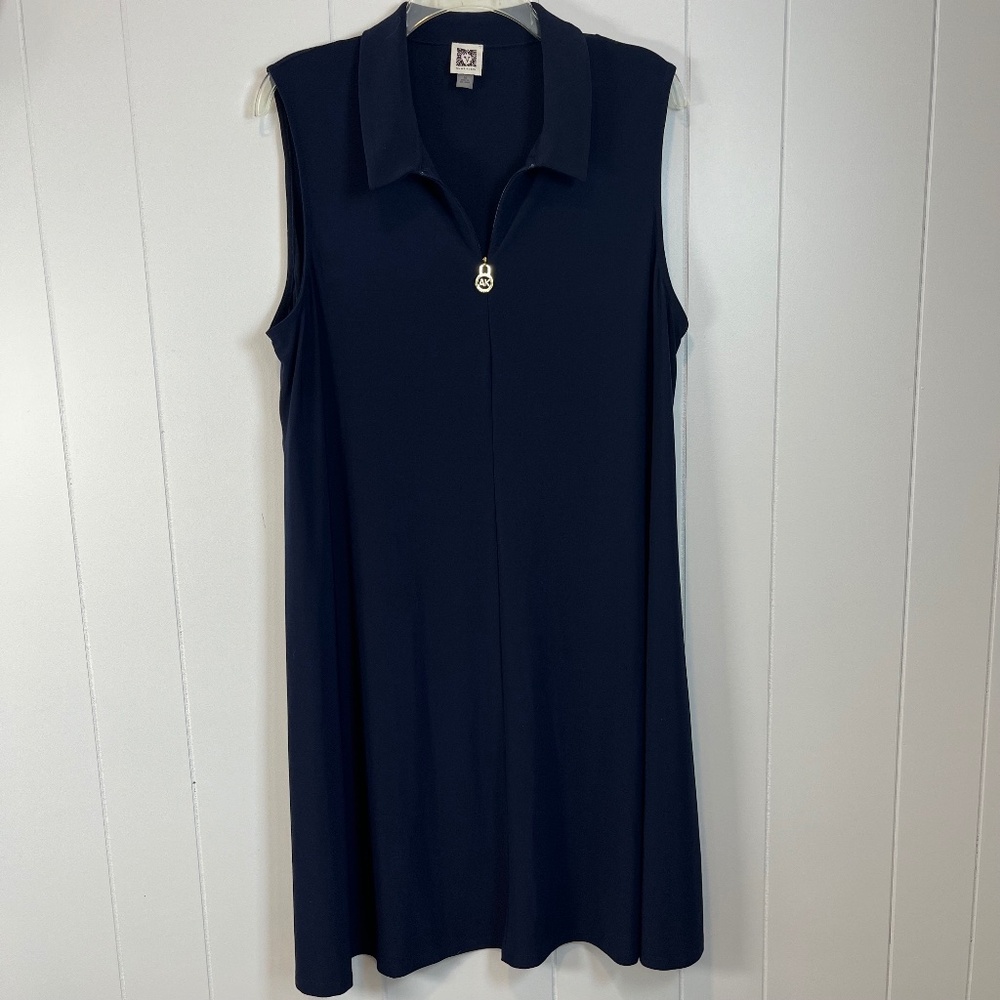 Anne Klein Sleeveless Navy Blue Dress Collar Career Minimalist Classic sz 16 EUC